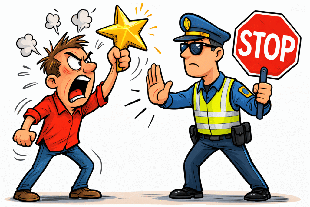 One star blocked by a traffic cop.